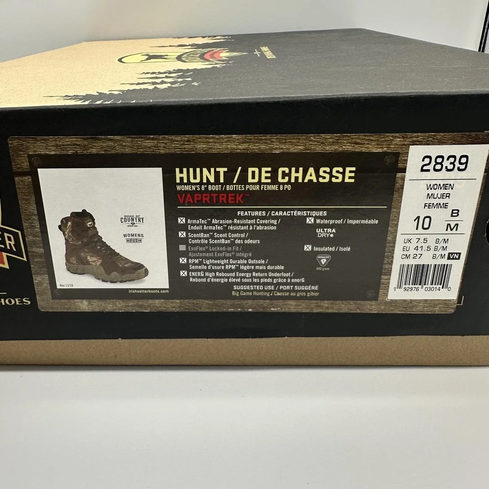 Irish Setter VaprTrek 2839 Boots Womens Size 10 Brown Camo Waterproof Hunting